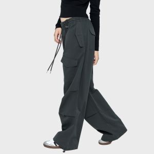 American Style High Waist Straight Leg Workwear Pants Womens Street Dance Wide Leg Versatile Long Trousers Cotton 100%
