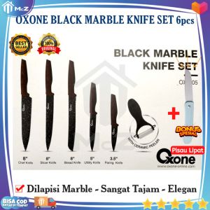 OXONE BLACK MARBLE KNIFE SET 6pcs OX-605 HITAM Bonua Pisau Lipat - Pisau Set Dapur Lengkap - Pisau Dapur 1 Set Super Tajam - Satu Set Pisau Dapur - Pisau Dapur 1 Set Murah - Pisau Tajam Super - Pisau Baja Asli Super Tajam - Bisa COD