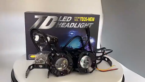 MOFOX 1Pair T1 Laser Gun Motorcycle Mini Driving Lights Full Set With Ballast Dual Color White&Yellow High/Low Beam Auxiliary Light Spotlight With Fan MDL
