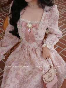First Girl - Gaun Long Dress Pink Pita Manis Lembut Gaun Terbaru Pinggang Tinggi Wanita Lengan Panjang - G056