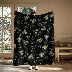 BILIBILI | Dark Tone Floral Seamless Flannel Blanket Perfect for Sofa Office Bed Travel Sleep Read Relax Camping Four Season Use