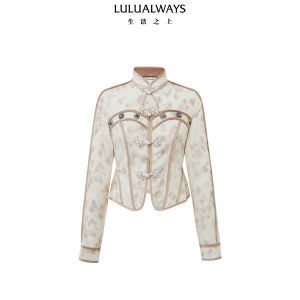 Elegant Short Outerwear with Buttoned Collar Classical Chinese Style New Arrival by LULUALWAYS Polyester Fiber Long Sleeve