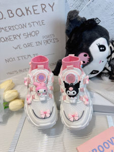 Girls Rotating Button Sports Shoes Breathable Mesh Upgraded Version Spring Autumn Childrens Dad Shoes Low Cut PU Material