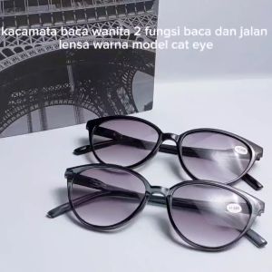 Kacamata baca wanita 2 fungsi baca dan jalan frame cat eye kx10 lensa berwarna sesuai gambar