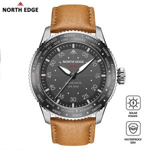 NORTH EDGE MACH Solar Power Quartz watch Men Waterproof 50M Mens Pilot Sports Wristwatches Luminous Enviormentally Clock
