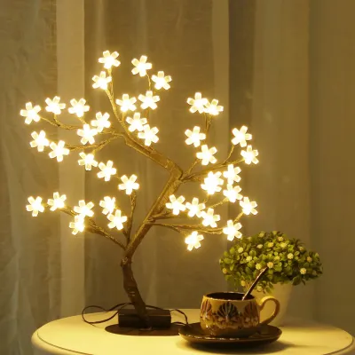 Cherry Blossom Tree Light17inch 40LED Lighted Tabletop Artificial Flower Bonsai Tree Lamp USB Powered Gifts for Home Decor