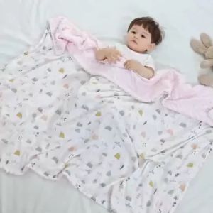 D045 ผ้าห่มเด็กลายสัตว์ ปุ่มดอทมิงค์ ผ้าห่มขนแกะกันไรฝุ่น เนื้อผ้าคอตตอล เนื้อผ้านุ่ม ผ้าห่อตัวเด็ก ผ้าห่มนาโน พร้อมส่งที่ไทย