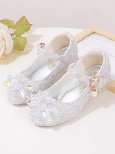 Spring Autumn Child Elsa Theme Heeled White Crystal Flats