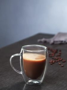 Gelas Kaca Double Wall Glass Anti Panas Dengan Hiasan Bunga Kering 350ml Bagus Unik Tebal