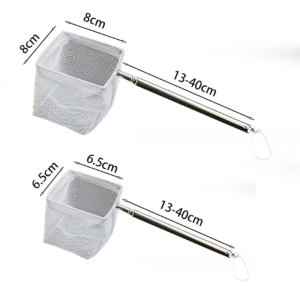 Extendable Long Handle Aquarium Square Fishing Net with Suction Cup for Catching Fish Shrimp Tank Cleaning Accessories