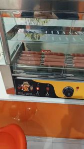 HEJI Commercial Hotdog Roller Machine Sausage And Hot Dog Machine 5pins Hotdog Roller Sausage Grilling Machine Fully Automatic With Tempered Glass Display