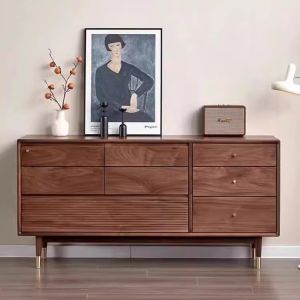 Nordic Style Black Walnut Eight-Drawer Cabinet Simple Japanese Original Wood Sideboard Storage Drawer Bedroom Bed Tail Drawer Cabinet