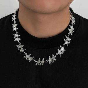 Ingemark Punk Geometric Pentagram Pendant Choker Necklace for Men Hip Hop Sliver Color Necklace Men Fashion Street Jewelry Gift