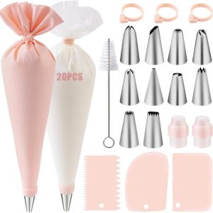 40 Pcs Cake Decorating Supplies Kit with 10 Piping Tips 3 Couplers 1 Reusable & 20 Disposable Piping Bags Baking Tools