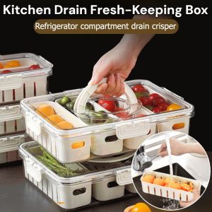 Kitchen Drain Storage Boxes Refrigerator Compartment Drain Fresh-Keeping Box Food Sealed Storage Box Fruit Vegetable Fridge Organizer