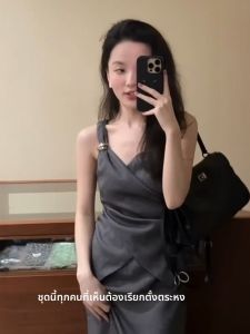 VKSOD | ชุดเดรสยาวแขนกุดคอวีสีพื้น ดีไซน์เก๋ไก๋ สำหรับผู้หญิงวัย 25-35 ปี ฤดูร้อน 2025 ชุดทำงานแบบลำลองสำหรับเดินทาง