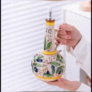 BPA-Free Olive Oil Dispenser Underglaze Embossed Ceramic Oil Vinegar Can Kitchen Accessories Storage Dispenser Container Bottle