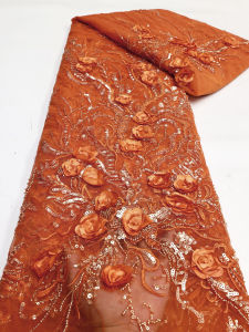 2024 High Quality African NigerianWith Sequins Embroidery Tulle Lace Fabric Sewing Net Cloth Beads Stone Prom Dresses 5Yard