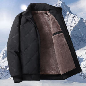Winter Fleece Lining Mens Autumn Winter Thickened Cotton Coat Casual Loose Large Size Middle-Aged Windproof Jacket