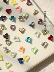 10pcs K9 Quality Nail Drill Off-Center Heart Shaped Pink And White Sharp Bottom Jewelry Assorted Shapes Peach Heart Love