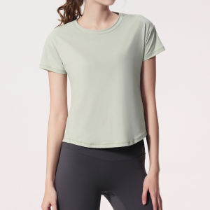 Áo Tập Yoga Tập Luyện 2023 Áo Thun Thể Thao Lưng Lưới Chạy Bộ Tập Gym Tay Ngắn Cổ Tròn Thoáng Khí Nhẹ Cho Nữ