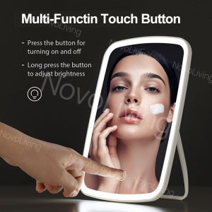 Novoliving Makeup Mirror Touch Screen Desktop Standing With Light Portable Folding Vanity Mirroir Adjustable Dimming Cosmetics Mirror 3 Color Lights Dimmable HD Mirror