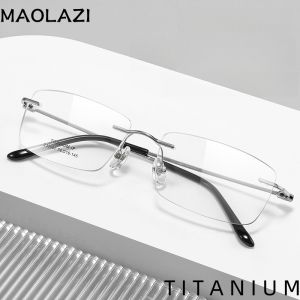MAOLAZI Fashion Comfortable Glasses Retro Titanium Square Rimless Eyewear Optical Prescription Eyeglasses Frame For Men 233007WK