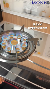 Isonic Stainless Steel Double Burner Gas Stove IGB-8080SS | 5.2kW Hyper Burner | Automatic Ignition | Easy Clean Design