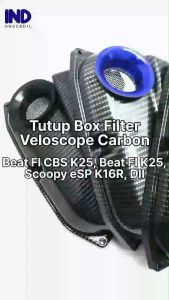 Tutup Box Filter Veloscope Carbon Rapat Bolong Carbon Beat FI Lama-Old CBS-K25 2012-2014 & Scoopy FI eSP 2013-2017 Cover Penutup Boks Saringan Hawa Udara Variasi Custom Corong Karbon Velocity Rapet Tertutup