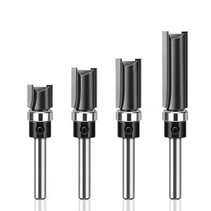 1/4" 1/2" Shank 1-4 Piece Bearing Straight Router Bit Copy Trimming Cutter Slotting Cutter Linear Trimming Cutter Straight Cutter Trimming Machine Milling Cutter