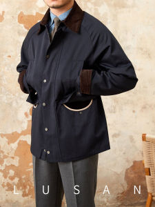 Mr. Lusan Retro Kaji Waterproof Trench Coat Autumn and Winter Leisure Mens Corduroy Lapel Jacket Fashion