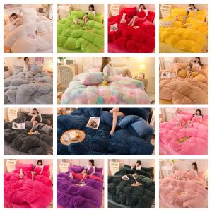 1pc Random Color Duvet Cover Double-sided Milk Plush Flannel Thick Warm Long Hair Velvet Queen Quilt Cover Winter Bedclothes