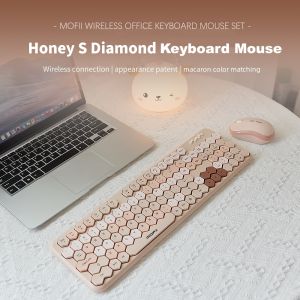 FANTASY MOFII Honey S 2.4G Rhombus Wireless Keyboard and Mouse Set Punk Fashion Office Honeycomb Keyboard and Mouse Combo Macaron Cute Color Matching Diamond Keyboard and Mouse Kit with Irregular Keys Plug and Play For PC Laptop Computer Windows