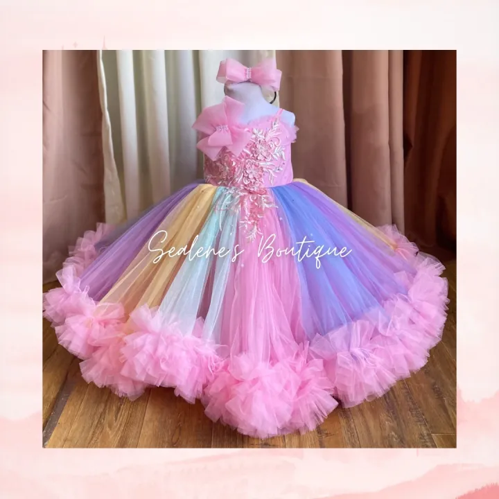 RAINBOW RIBBON RUFFLES BALL GOWN FOR KIDS Lazada PH