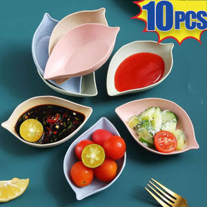 💥10pcs💥 Wheat Straw Leaf Shaped Dipping Sauce Salt Bowl  Environmental Seasoning Dish Plate Side Dishes Holder  Dipping Soy Vinegar Appetizer Snack Small Tableware  Kitchen Supply