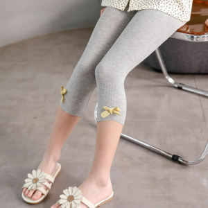 Girls Summer Butterfly Knot Modal Seven-Five Pants Elastic Candy Color Striped Base Layer Trousers for Kids Ages 1-10