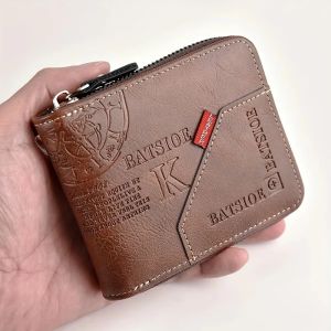 Mens Wallet Made of PU Wax Oil Skin Purse for Men Coin Purse Short Male Card Holder Wallets Zipper Around Money Coin Purse New