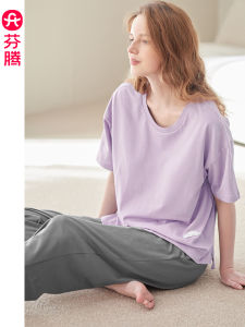 ชุดนอนผู้หญิง Fenten แขนสั้นผ้าฝ้ายแท้ ชุดนอนสบายๆ ฤดูร้อน ไซส์ใหญ่ ชุดอยู่บ้าน เสื้อคลุมกันหนาวแบบสวมหัว