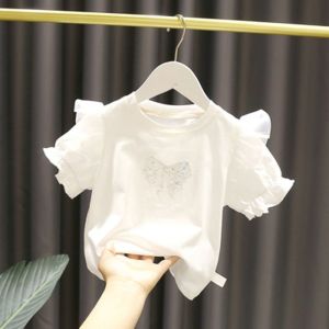 Girls Cotton T-Shirt Short Sleeve Mesh Butterfly Knot Top Lightweight Breathable Summer Outfit Sweet Style Infant Clothing