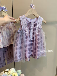 Sweet Princess Vest Dress Summer Outfit New 2024 Stylish Korean Version Lace Embellished A-Line Skirt for Girls Ages 1-5