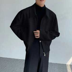 White Tailored Autumn Winter Mens Jacket Shoulder Pad Collar Baseball Style Administrative Coat Loose Fit Youth Fashion