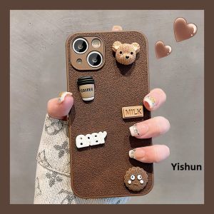 Retro Brown Bear Coffee iPhone 16 pro Max Case Womens Style Protective Shell Customizable Apple 15 Case Simple Personality