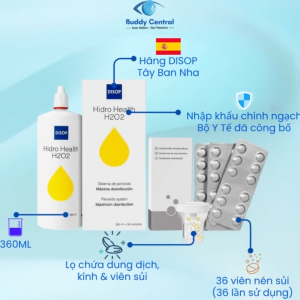 Dung dịch khử trùng và diệt khuẩn lens Disop Hidro Health H2O2 với 36 viên nén/360ml - Buddy Central