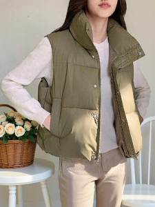 Unique Beautiful Green Cotton Jacket Womens Style 25 Autumn Padded Vest Outerwear down Cotton Coat Large Size Fashion