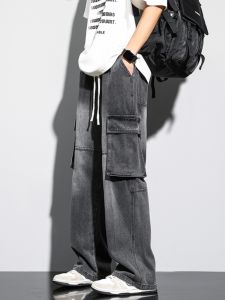 กางเกงยีนส์ทรงหลวมสำหรับผู้ชาย กางเกงขายาวทรงตรงหนา ทรงหลวม ทรงหลวม ฤดูหนาว กางเกงยีนส์ทรงลำลองสไตล์อเมริกันสำหรับเยาวชน
