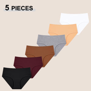 5Pcs/Set Womens Cotton Fabric Panties Seamless Solid Color Mid Waist Underwear High Elastic Cozy Underpants Breathable Lingerie