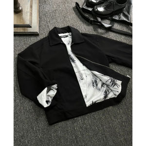 Black Water-Media Painting Short Jacket Mens Shoulder Padded Autumn Winter Design Sensation CleanFit Advanced Feeling Coat