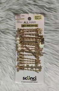 Scunci All Hair All Day Hold Decorative Bobby Pins Gold Pearl Rhinestone Hair Accessories 20pcs