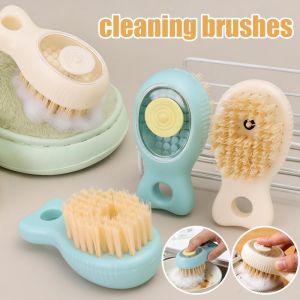 Kitchen Hangable Cleaning Brush With Liquid Dispenser Press To Dispense Liquid For Pots Dishes Sinks Soft Bristles Also Suitable For Clothes Shoes