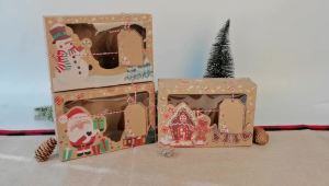 Christmas Candy Cookies Boxes Kraft Paper Gift Box Food Bakery Treat Boxes with Clear Window Navidad decor Xmas Gift Bag Noel